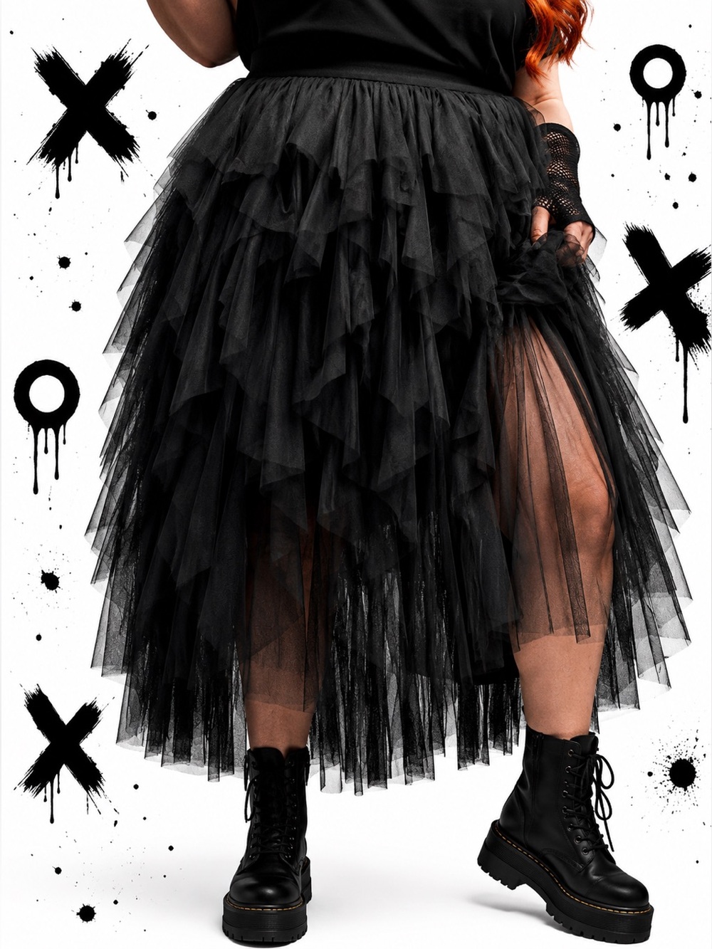 Torrid Nightfall Black Gothic Soft Mesh Ruffle Midi Skirt, Large, NWT! - Picture 9 of 16